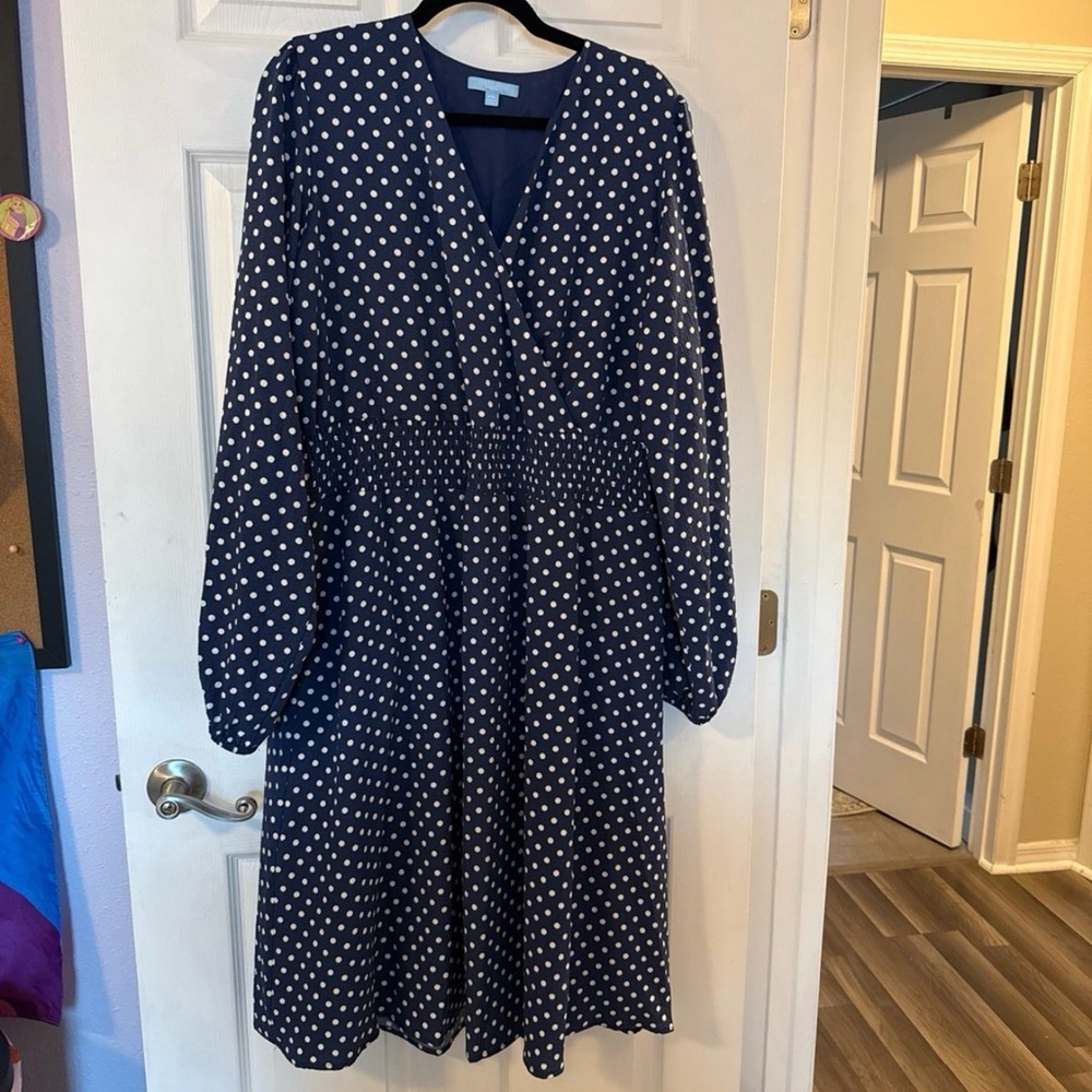 Draper James Navy and White Long Sleeve Dress